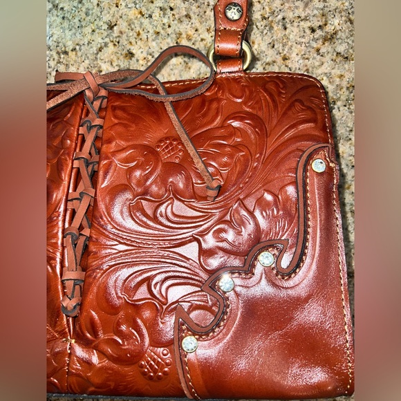 Patricia Nash Montana Sadie Hand-Tooled Leather Satchel Whiskered Brown New - Picture 8 of 13